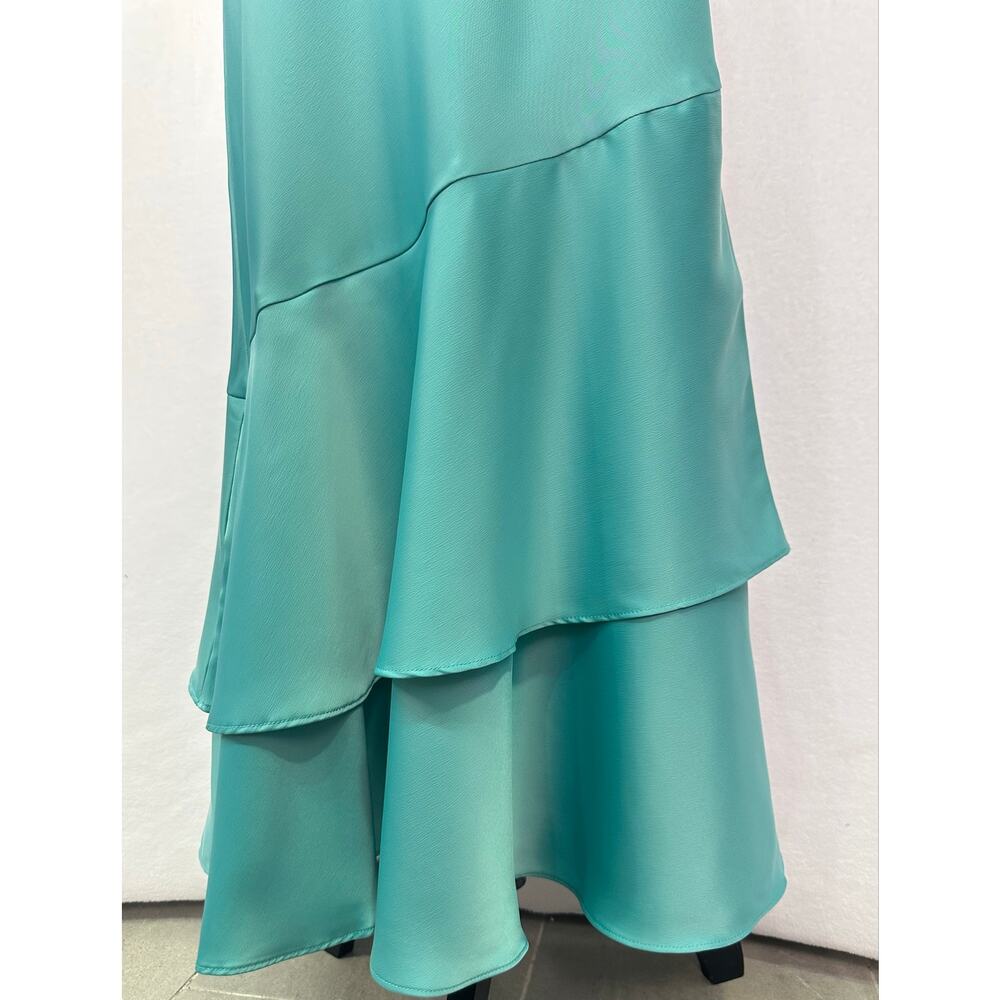 Banana Republic Factory Teal Shadow Satin Pull On Tiered Maxi Skirt Size XS - Picture 5 of 10